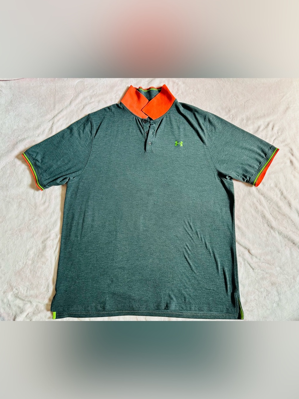 Under Armour Dark Green Polo with Bright Orange Collar
